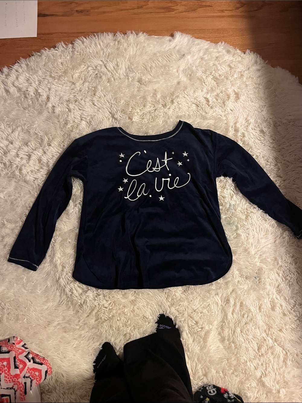 Girls' Navy Long-Sleeve Top with 'C'est la vie' Script